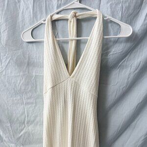 Cream knit crochet halter dress